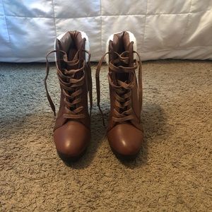 Cognac Heeled Lace Up Booties